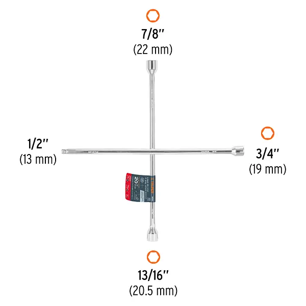Llave De Cruz 20" Pulida Y Cromada Con Entrada Cuadro 1/2"