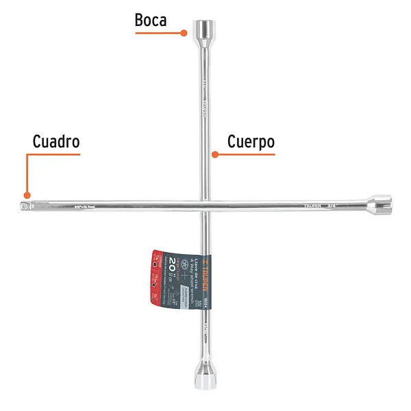 Llave De Cruz 20" Pulida Y Cromada Con Entrada Cuadro 1/2"
