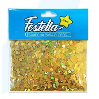 Escarcha Globo Hexagonal Dorada Paquete X12