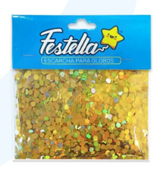 Escarcha Globo Hexagonal Dorada Paquete X12