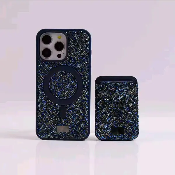 Case Diseño Swarovski Tarjetero Azul Iphone 15