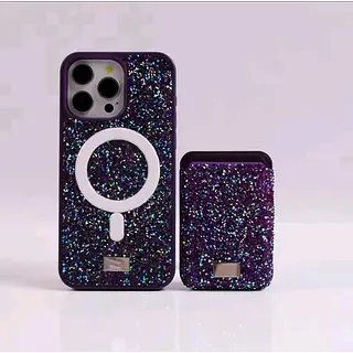 Case Diseño Swarovski Tarjetero Morado Iphone 13 Pro+