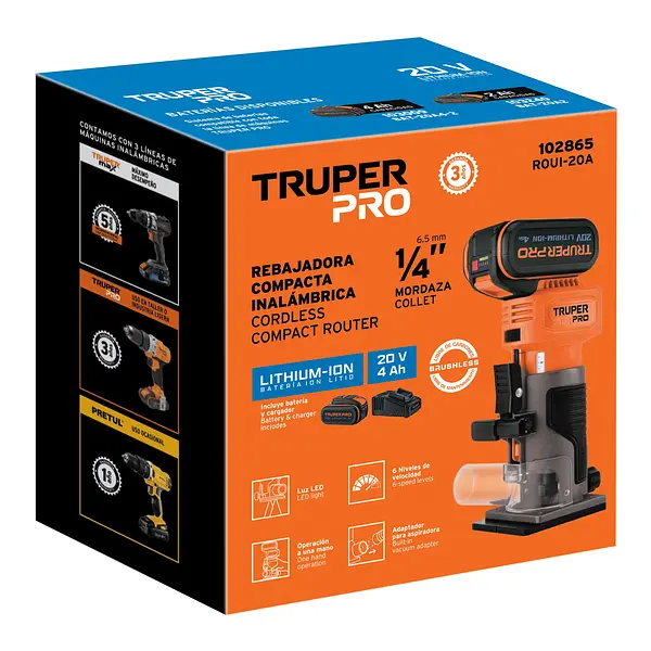 Mini Router Inalámbrico 20 V Truper Brushless