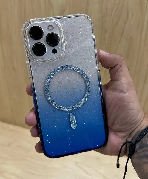 Case Transparente Magsafe Escarcha Azul Iphone 13pro+