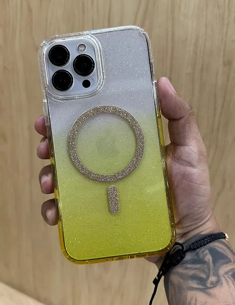 Case Transparente Magsafe Escarcha Amarillo Iphone 13pro+