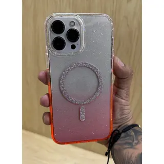 Case Transparente Magsafe Escarcha Naranja Iphone 13/14