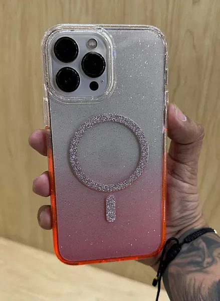 Case Transparente Magsafe Escarcha Naranja Iphone 13/14