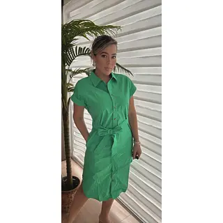 Vestido Camisero Verde Tres Cuartos Mujer