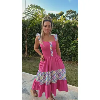 Vestido Fucsia Cuadros Colores