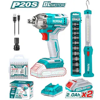 Taladro Impacto 20v 1/2 + 1 Lampara + 10 Copas + 2 Baterías