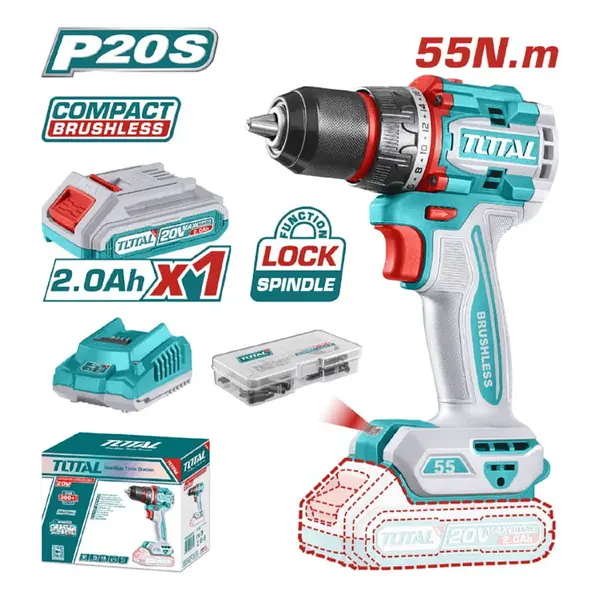 Taladro Inalambrico 20v 1/2 + 1 Baterias 2.0 Ah Total