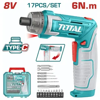 Atornillador 8v 6nm + Estuche + 17piezas Total