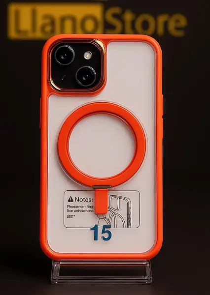 Case Magsafe Soporte Transparente Borde Naranja Iphone16pro+
