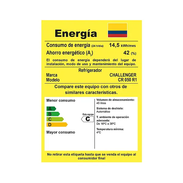 Minibar Challenger 50l Cr 050 | Bajo Consumo Y Silencioso