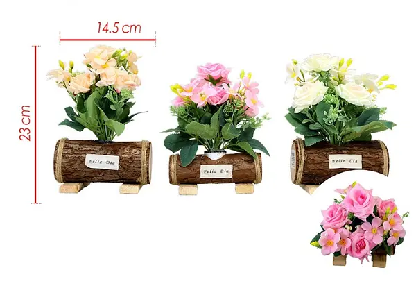 Maceta En Forma De Tronco Con Flores Artificiales