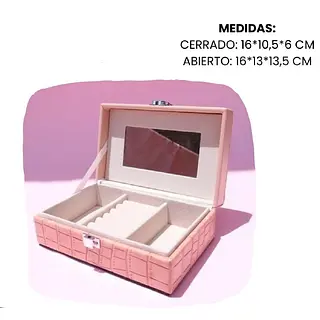 Caja Rosada Para Organizar Joyas Con Espejo Incluido