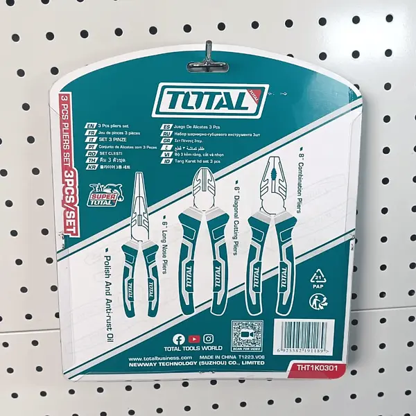 Juego De Alicates Punta Larga + Cortafrio + Alicate Total