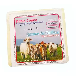 Queso Doble Crema Carlitos (Tajado) X 250 Gr