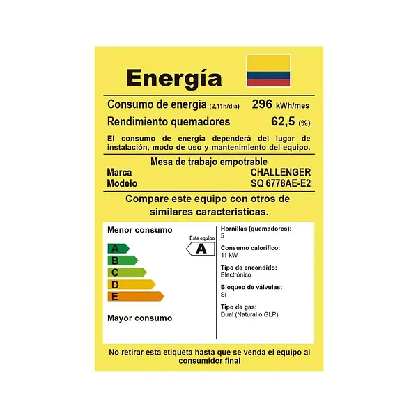 Estufa Challenger De Empotrar 5 Puestos Sq 6778 Ei Negro