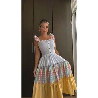 Vestido Largo Estampado Con Tiras