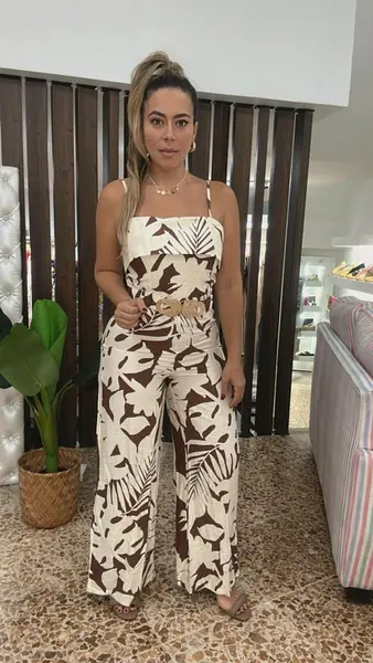 Enterizo Estampado De Verano En Chocolate Y Blanco