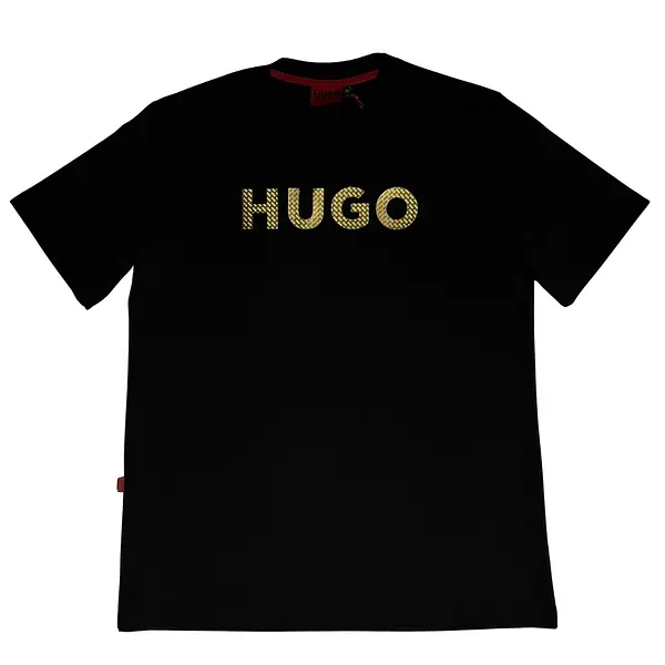 Camiseta Negra Talla L Con Hugo Dorado Alto Relieve