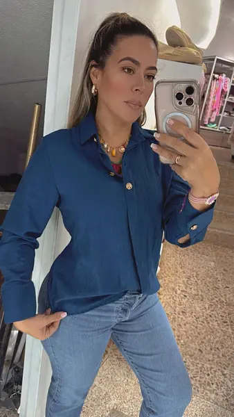 Camisa De Jean Para Mujer Con Cuello Y Botones