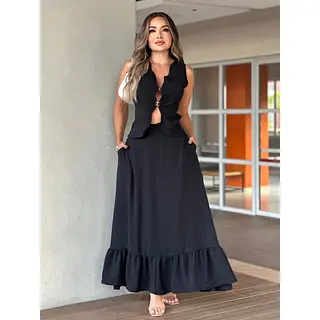 Set Negro Moderno Y Sofisticado Para Mujer