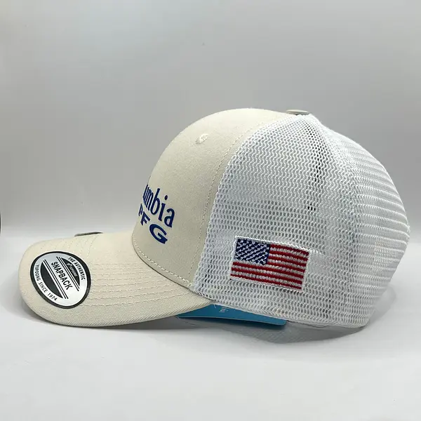 Gorra Columbia Beige Letras Azules