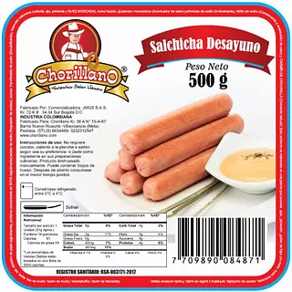 Salchicha Tipo Desayuno Chorillano 500g x 16 Und