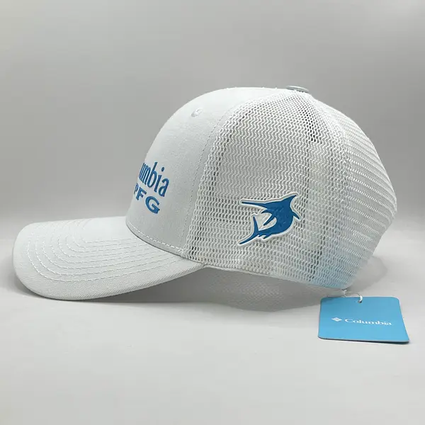 Gorra Columbia Blanca Letras Azul Cielo