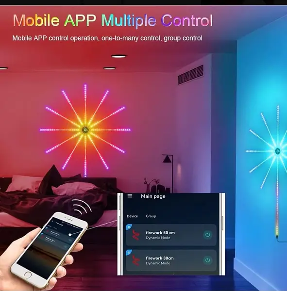Luz Led Fuegos Artificiales Estrella Control Bluetooth Wifi