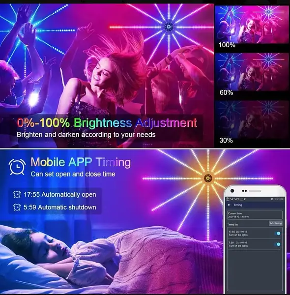 Luz Led Fuegos Artificiales Estrella Control Bluetooth Wifi