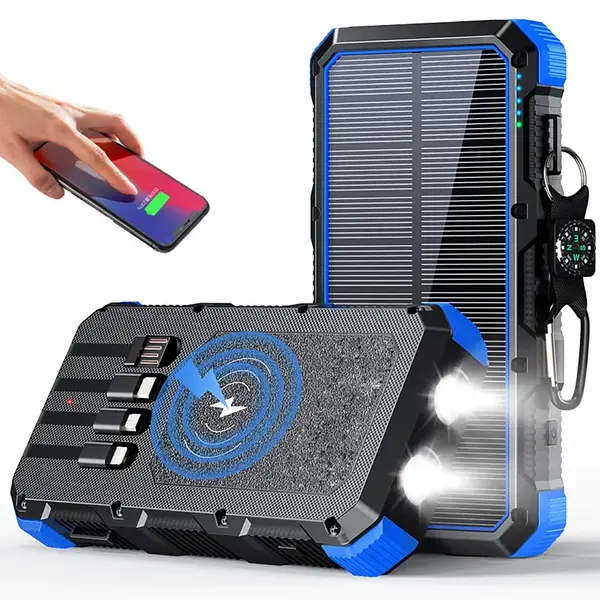 Power Bank Solar Carga Inalambrica 20000 Mah 4 Cables