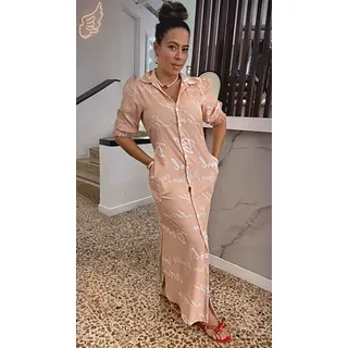 Vestido Largo Camisero Nude Estampado