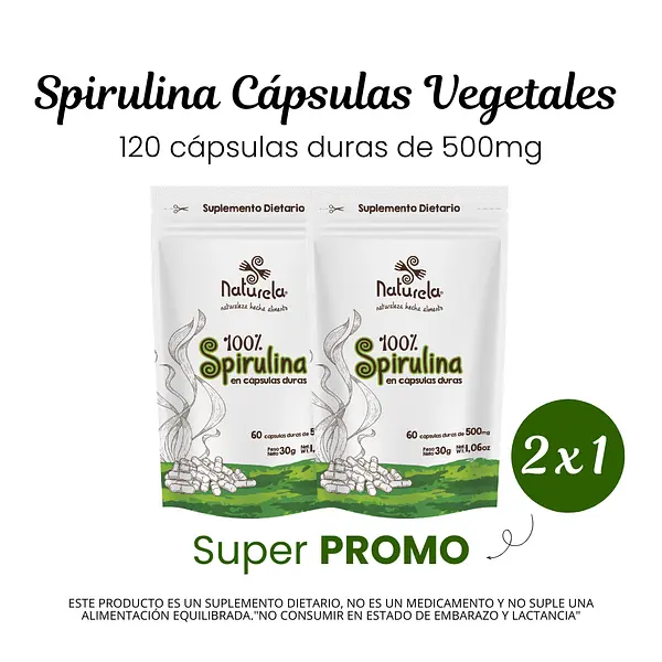 2 X 1 Spirulina Cápsulas Vegetales