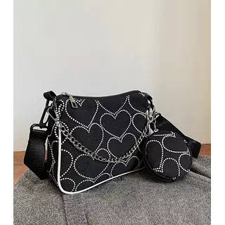 Bolso Color Negro De Corazones