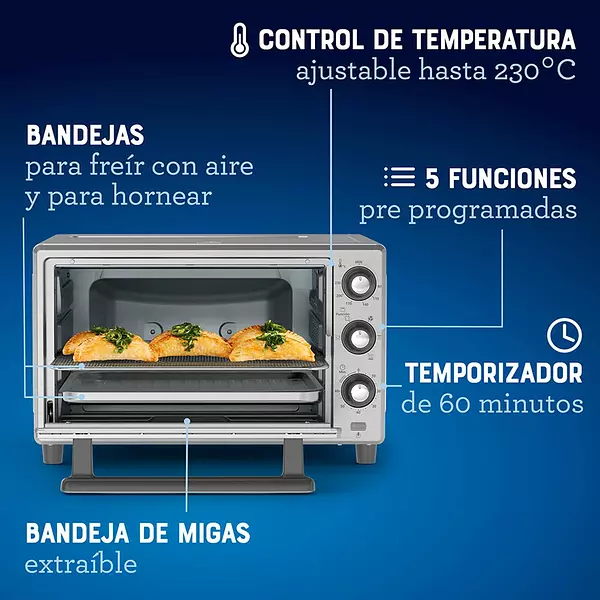 Horno Tostador Y Freidora De Aire Oster 25 Lt Plateado 3645