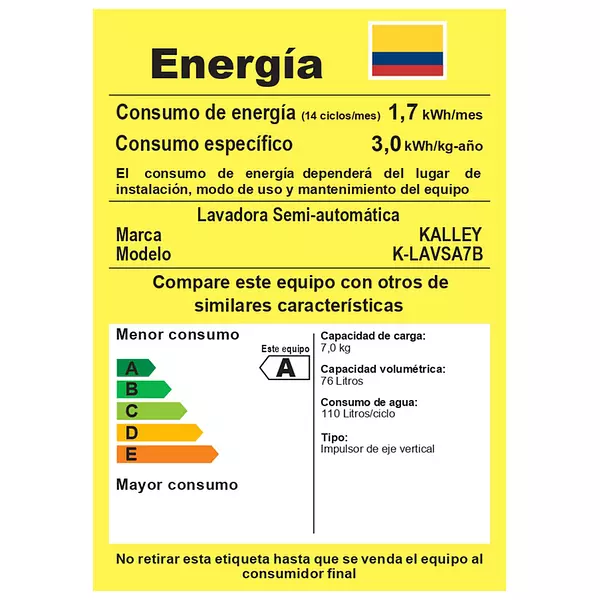 Lavadora Kalley Semiautomática 7 Kg Blanca 4064